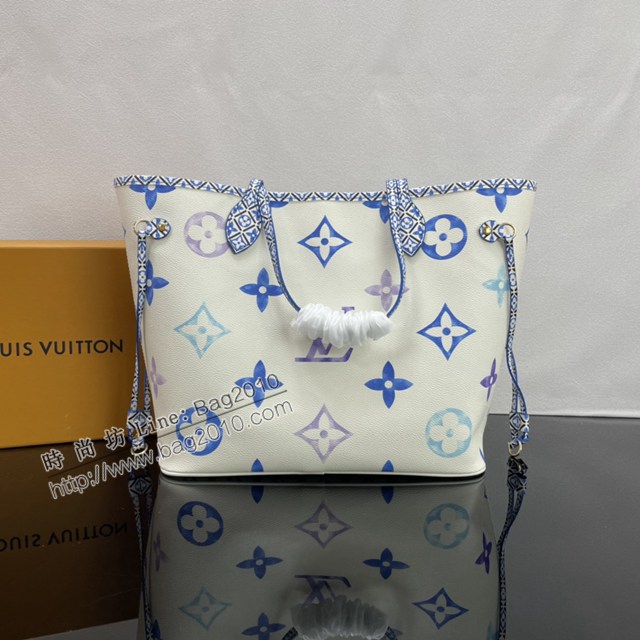 Lv路易威登2023專櫃新款Neverfull中號手袋 LV淡雅帆布描繪購物袋 M22978 M22979 M22980 ydh5096
